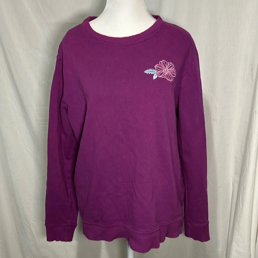 women's purple flower embroidered Life Is Good sweater size large